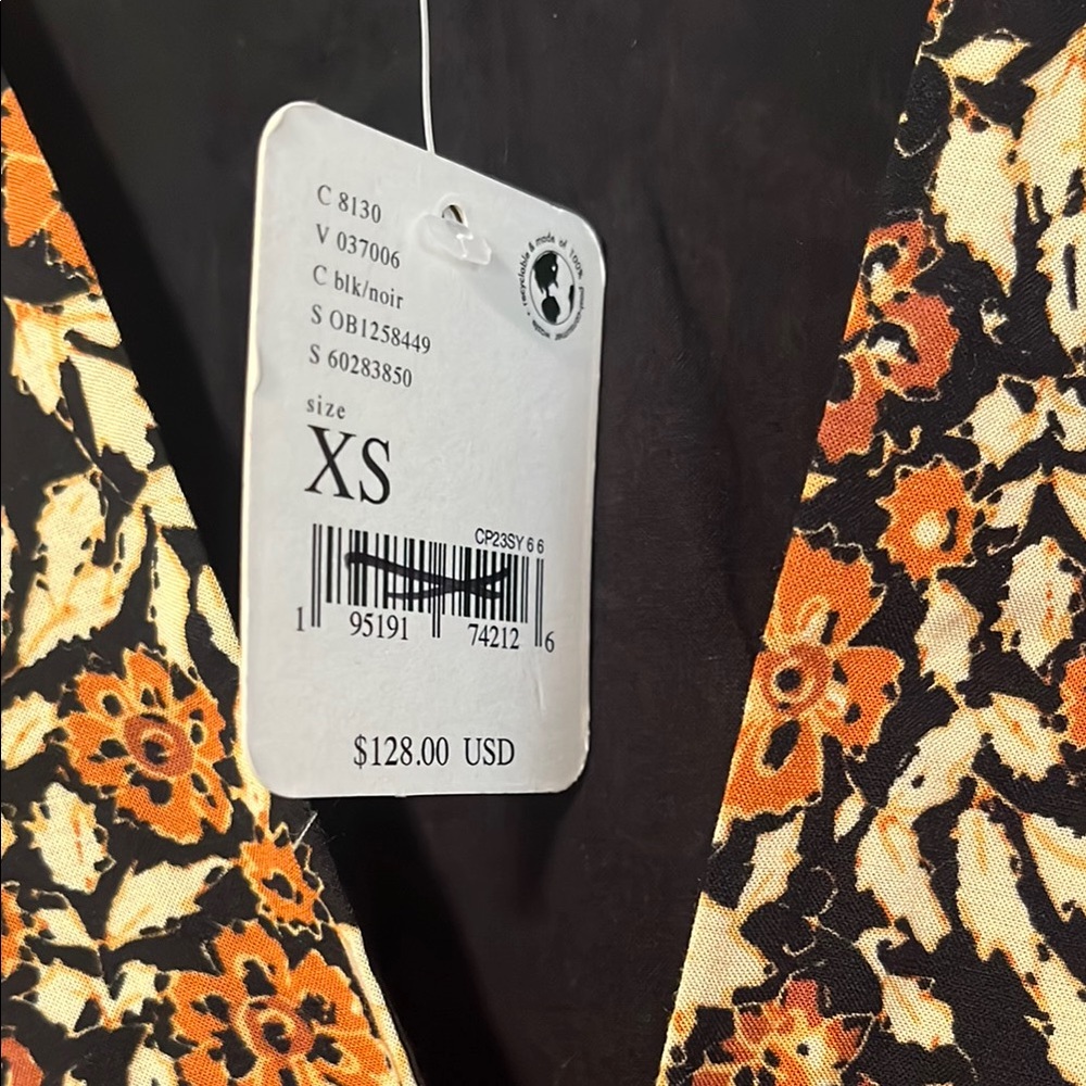 Free People Black and Mustard Patchwork Floral Long Sleeve Mini Dress - Picture 4 of 4